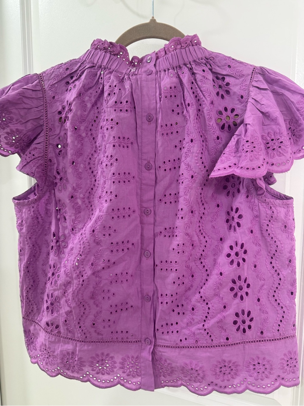 Ruffled Eyelet Mock-Neck Blouse in Purple - Picture 4 of 7